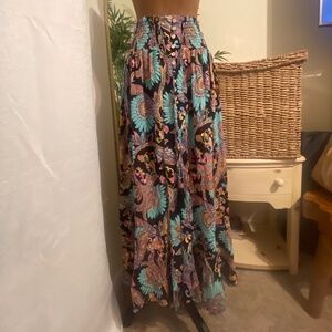 COPY - Haute Hippie Black & Bright Floral Print Button Front High Low Maxi Skir…